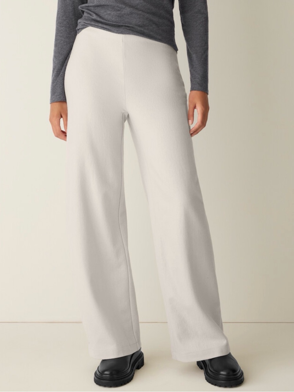 Eileen Fisher White Wide-Leg Knit Ponte Pants